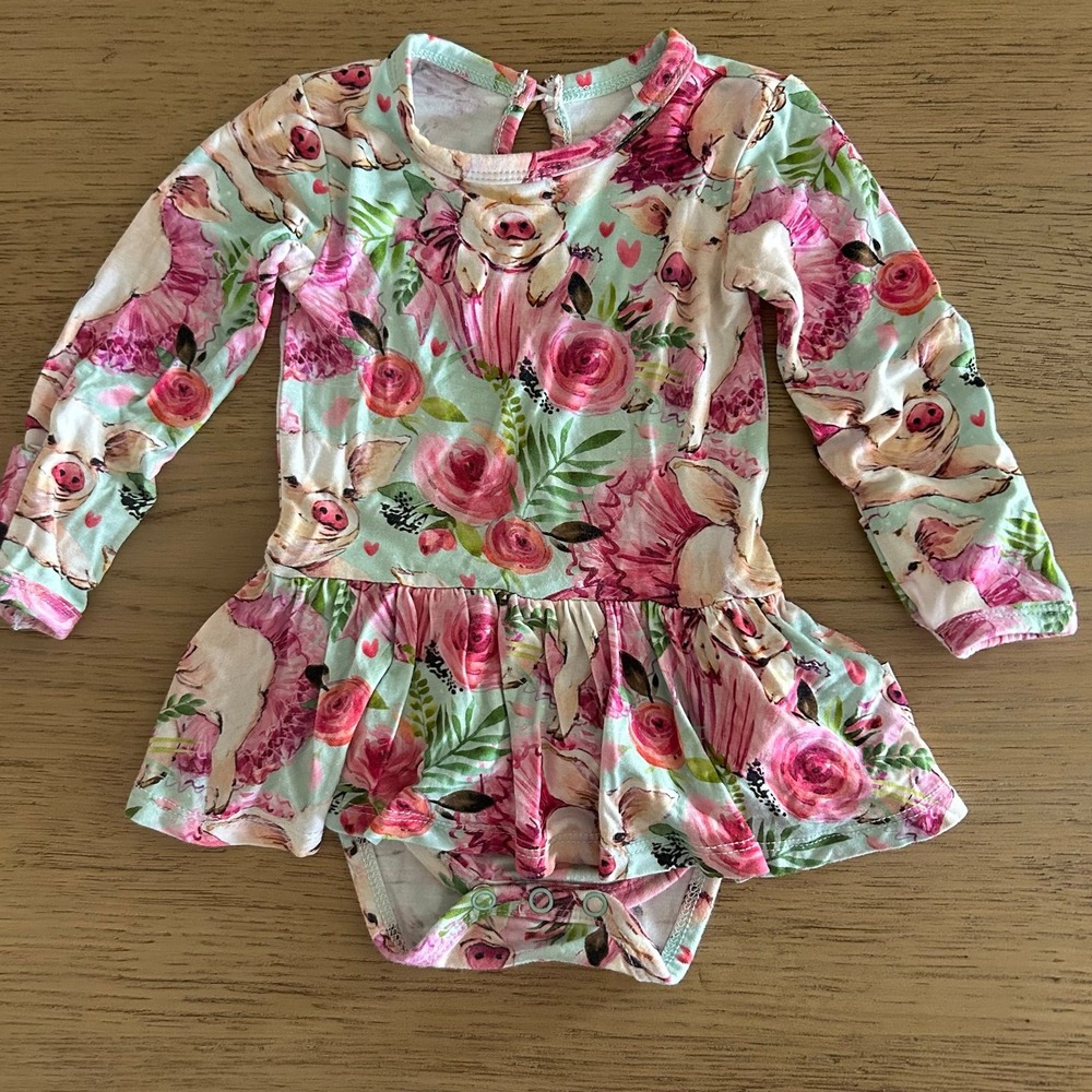 Little Bum Bums Bamboo Baby Bodysuit Twirl Dress 3-6 Months Excellent Condition